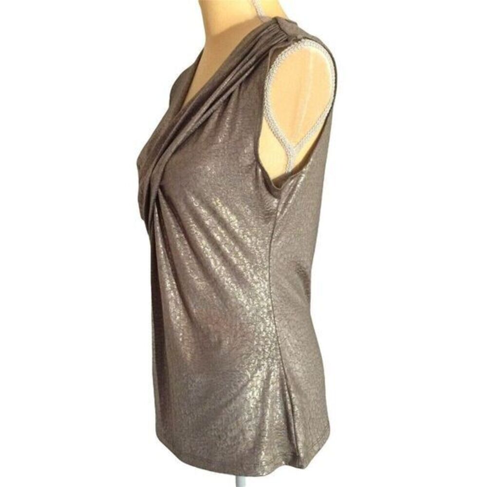 ny collection Women's Sleeveless Top Size S Brown Gold Shiny‎ - Picture 4 of 12